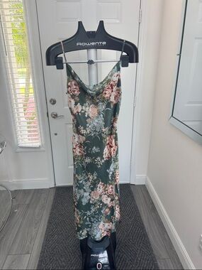 Hello Molly Mariposa Sage Green Floral Cowl Midi Dress